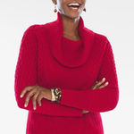 Chico's  Sweater Plus Size 2X Red Cable Knit Cowl Neck Preppy Twee Holidays Photo 0
