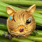 Head Vintage Unsigned Gold-tone Wired Cat CZ Stones Small Cat Brooch Photo 10