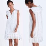 Madewell NWT  Eyelet Garden Dress White Cotton Ruffle Shoulder V-Neck Size Medium Photo 1
