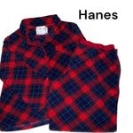 Hanes 2 pc soft red and navy blue flannel pj set Photo 1