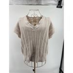 Elie Tahari Women’s Short Sleeve V Neck Beige Grey Sweater Size Large Photo 11