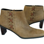 Etienne Aigner Saddle Leather Ankle Zip Boots Square Toe Women 8.5 Beige Brown Photo 0