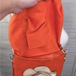 Faux Ostrich Leather Crossbody Purse Orange with Tan Flower Photo 6