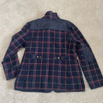 T by Talbot Jacket Women Large Multi Color Plaid Elbow Patch Golf Full Zip Blue Photo 9