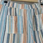 Briggs New York Briggs Linen Blend Pull On Shorts Blue Orange Stripe Pockets Drawstring Size M Photo 4
