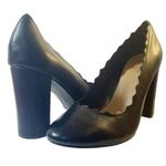 Crown Vintage Willow Black Leather Retro Scalloped Block Heel Pump Womens Size 9 Photo 1