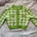 São Paulo Green/White Checkered Cropped Cardigan Green Size M Photo 5