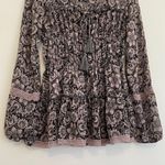 Knox Rose  Black Lilac Lavender Mauve Pink Floral Long Sleeve Lace Up Peasant Top Photo 3