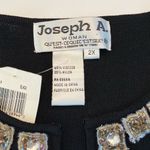 Joseph A Knit Sweater Embellished Jewel Beaded Neck Line Black Silver Gold 2X Photo 3