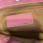 Levenger leather handbag satchel lavender with white piping clean inside EUC Purple Photo 1