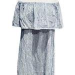 J.Crew Blue & White Stripe Large Ruffle Off Shoulder Knee Length Dress Size L Photo 0