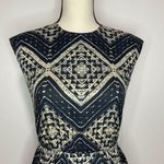 Alice + Olivia  Womens Small Abstract A-Line Dress Navy Tan Rayon EUC Photo 1