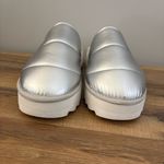Maeve Anthropologie  Puffy Platform Silver Slippers Slides Shoes Photo 3