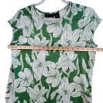 Tahari 100% Linen Top Green White Floral Print Short Sleeve Button Detail Sz M Photo 4