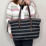 Fossil  Jenna Black White Heart Striped Tote Bag Photo 3