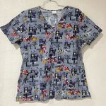 Disney  Halloween Size L  Multicolored Scrub Top Mickey Minnie Goofy Like new Photo 0