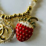 Gold and White Pearl Bracelet with Heart and Strawberry Charms Adjustable Photo 5