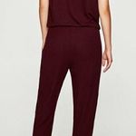 ZARA Burgundy Ribbed Short Sleeve Wrap Jumpsuit S Photo 2