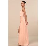 Lulus NEW  Red Carpet Romance Peach Satin Square Neck Maxi Dress Formal Medium Photo 2