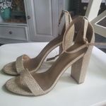 Dream Paris Elegant Gold Block Heel Sandals Size 7.5 Womens Strappy 3 Inch Heels Photo 0