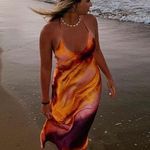 ZARA dress midi tie dye prints straps slip satin wedding party cocktail summer Photo 19