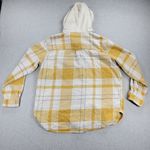 American Eagle  Womens Flannel Shirt Size S Yellow White Plaid Button Down Hoodie Photo 6
