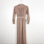Vintage Brown & White Polka Dot Long Sleeves Belted Elastic Waist Maxi Dress Size 10 Photo 1