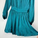 ZARA NWT  Satin Effect Mini Dress Sz Small Teal Blue Pleated Tie Back Photo 10