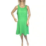 New York & Co Dress Sleeveless Kelly Green Eyelet Fit Flare Size 8 Medium EUC Photo 2