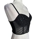 Mesh Rhinestone Bustier Crop Top Black Medium Adjustable Straps Boning NEW Photo 4