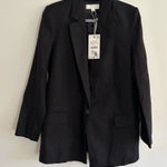 ZARA NWT  Linen Blend Black Oversized Blazer Size Medium Single Button Photo 0