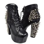 Jeffrey Campbell Spike Black Leather Silver Metal Spike Stud Platform Laceup Shoe Boots Sz 6.5 Photo 11