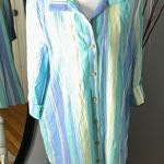 Striped Collared Shirt in Blue and Green Photo 0