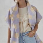 Anthropologie Anderson & Lauth  Periwinkle Cream Plaid Gingham Capelet Vest Photo 0