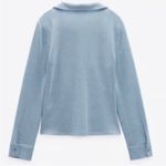 ZARA NWOT  Blue Sparkling Ruched Button Front Cutout
Long Sleeve Blouse Top Photo 3