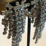 Huge Vintage Silver Tone CZ Rhinestone Starburst Dangling Clip On Earrings Photo 5