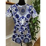 Boohoo  Women White & Blue Floral Polyester V-Neck ShortSleeve Romper Suit Size 6 Photo 4