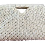 Vintage 70s White Crochet Clutch Bag 12x9 Handmade Beaded Photo 0