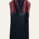 EXPRESS Black Red Lace Pleated Sleeveless Cocktail Midi Dress Size 6 Photo 0