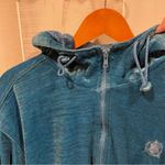Vintage 90’s oversized quilted aqua velour hooded soft jacket pockets FUDA Sport Blue Size L Photo 9