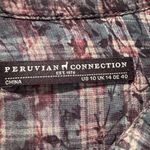 Peruvian Connection  Purple Blue Checked Long Sleeve‎ Shirt Dress Size 10 Photo 2