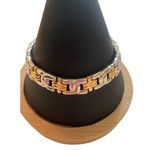 Two Tone Gold Silver Link Bracelet Fold Over Clasp Stainless Steel Unisex 7.25" Photo 0