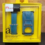 A OKAY Blue Top Genuine Leather Apple Watch Strap Set for 42mm/44mm Photo 0