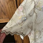 Laurence Kazar NWT Vintage Silk Sequin Beaded Ivory Fan Short Sleeve Top SMALL p Photo 3