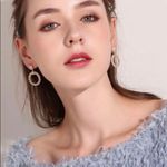 White Pearl Drop Dangle Hoop Earrings for Women Gold Photo 3