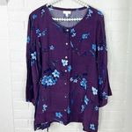 J.Jill Dark Maroon Purple Floral Button Down Top Size L Photo 0