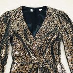 ASTR ‎ Selene Leopard Print Sequin Mini Dress Gold Black Wrap Mobwife Size Small Photo 3