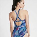 Athleta Malibu Printed One Piece Swimsuit Medium watercolor abstract Photo 3