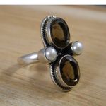 None Vintage Topaz Sterling Silver Ring, Brown Topaz, Pearl Multi Stone Ring Sz 6.25 Photo 6