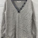 Anthropologie NEW  Serena V-Neck Sweater Striped Gray White Pullover top SZ XS Photo 1